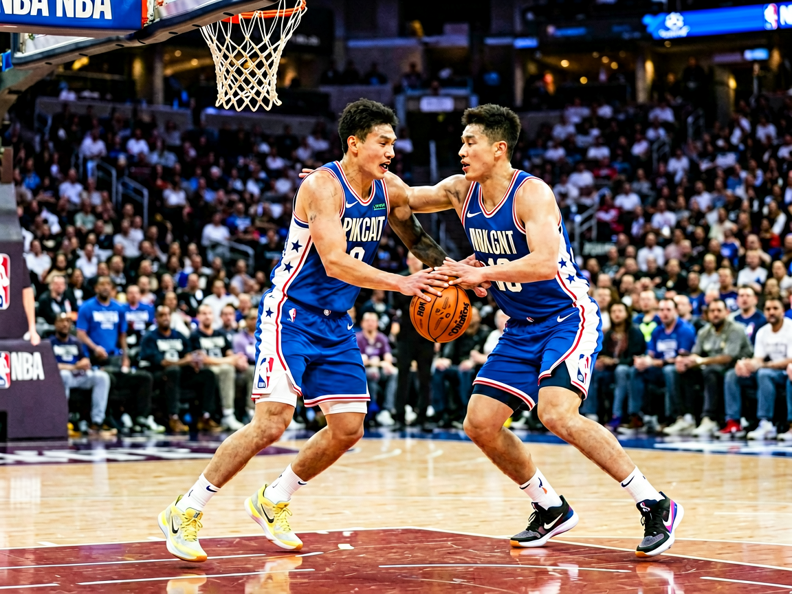 篮球比赛现场，NBA球场球员激烈对抗